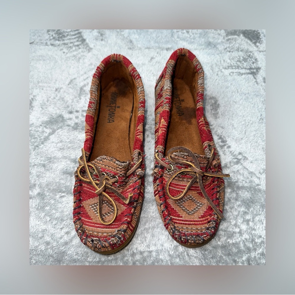 Minnetonka Baja Aztec Tapestry Moccasin Loafer Slipper Southwest Women's Size 6